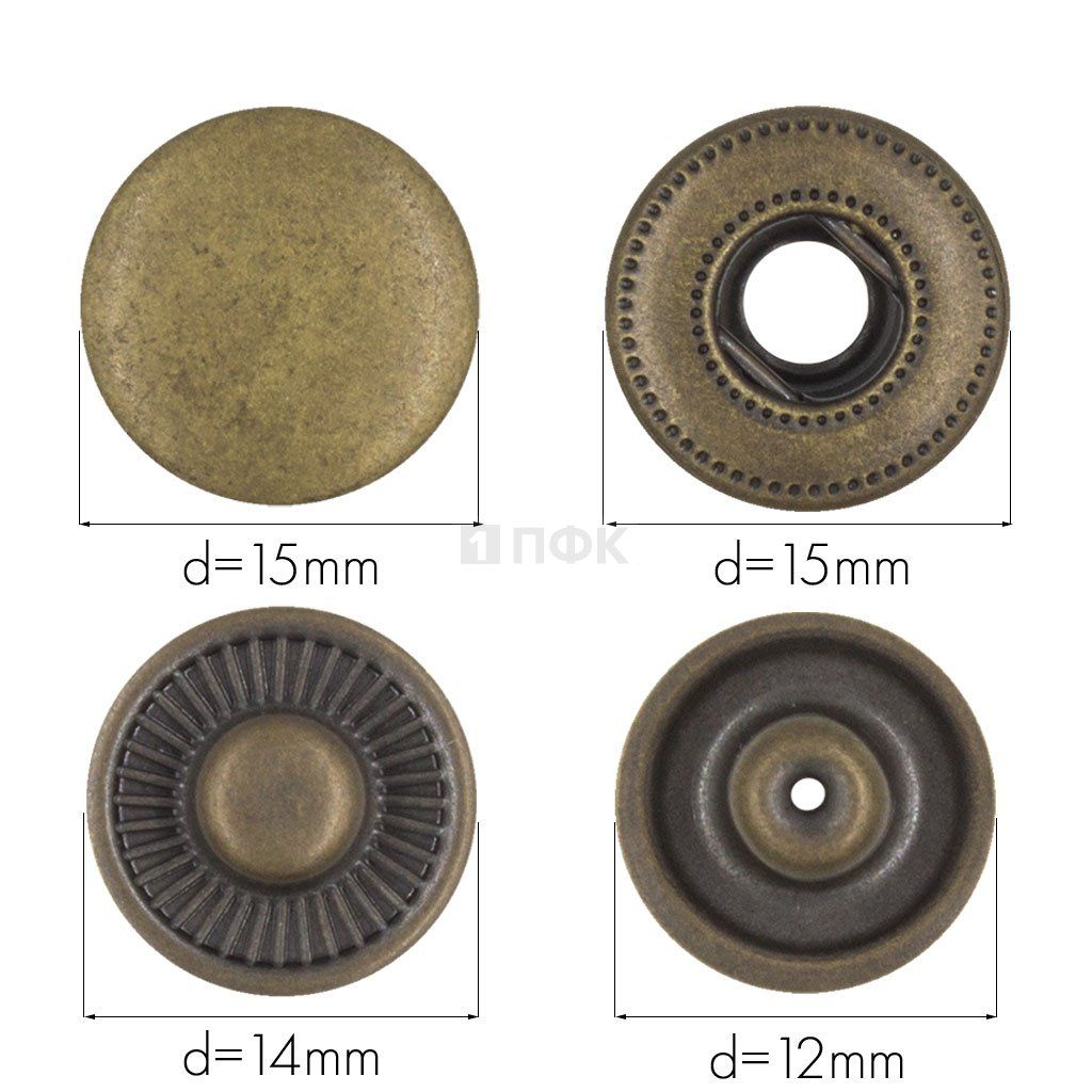 Кнопка для одежды 15мм Альфа сталь цв антик (уп 720шт) NEW STAR