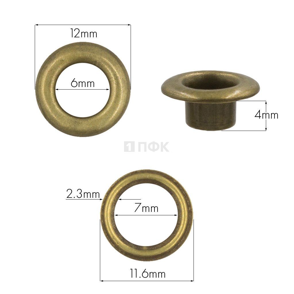 Люверсы №4 6мм нерж цв антик (уп 5000шт) 